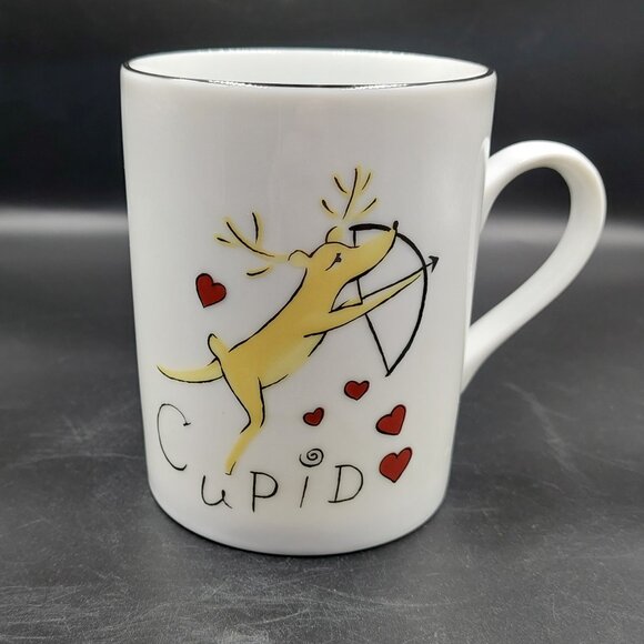 RARE Pottery Barn Christmas Holiday Reindeer CUPID Mug Made in Japan EUC - Picture 1 of 4